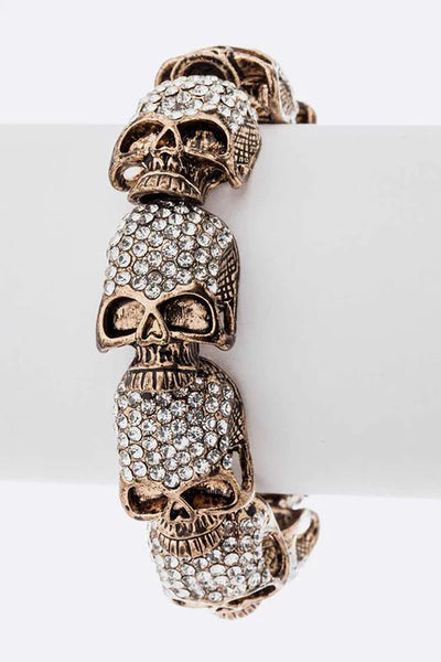 Crystal Skull W/Rhinestones Metal Bracelet for Women by LA Jewelry Plaza