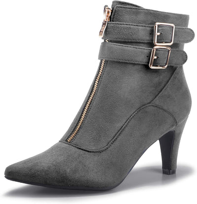 "Stylish Women'S Buckle Strap Ankle Booties with Pointed Toe and Zipper Heels - Perfect for Dressing up or Pairing with Jeans!"